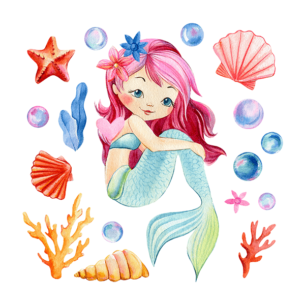 Adesivi per Bambini: Sirena dai Capelli Rossi