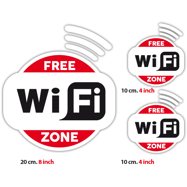 Adesivi Murali: Free Wifi Zone - Pack 3 adesivi