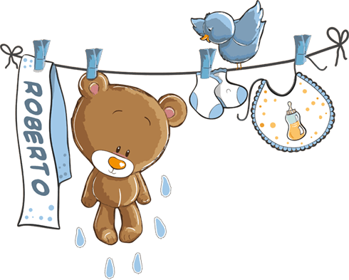 Adesivi per Bambini: Orsacchiotto clothesline blu e nome