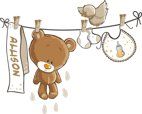 Adesivi per Bambini: Orsacchiotto clothesline neutro e nome
