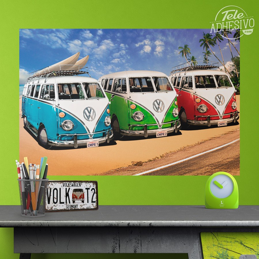 Adesivi Murali: 3 furgoni Volkswagen Hippie