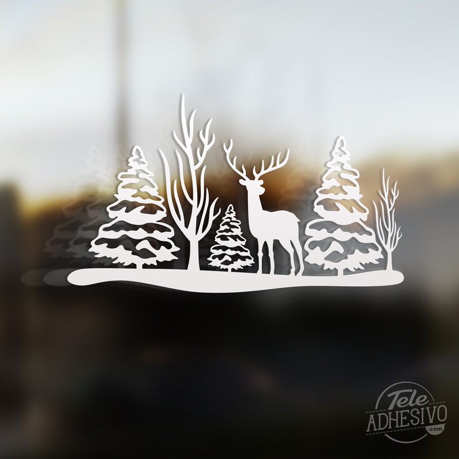 Adesivi Murali: Cervo nel paesaggio di Natale