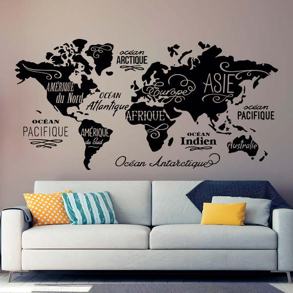 Adesivi Murali: Mappa Mundi Oceani e Continenti in francese