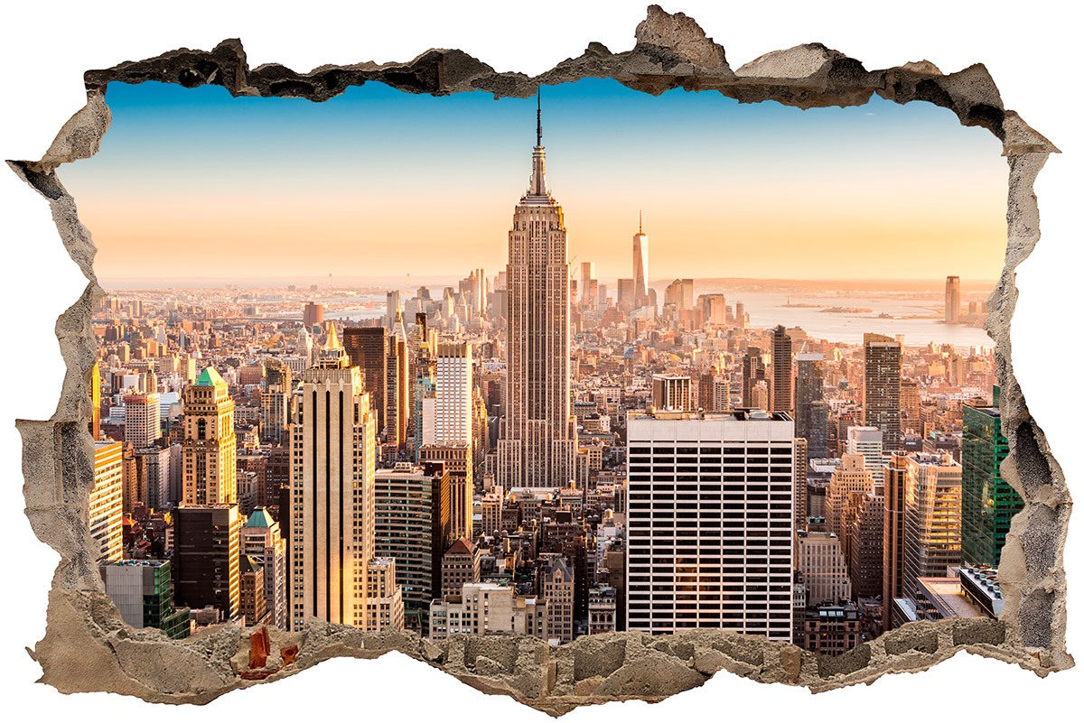 Adesivo murale trompe l'oeil buco muro new york. Adesivi murali cameretta