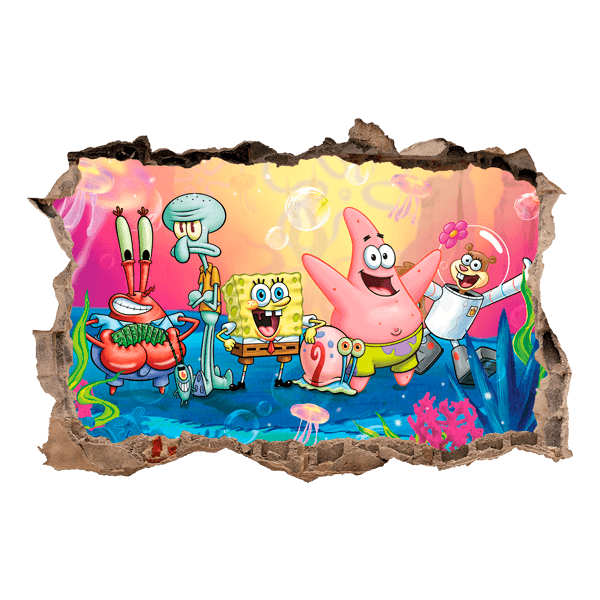 Adesivi Murali: Adesivo murale Buco SpongeBob e i suoi amici