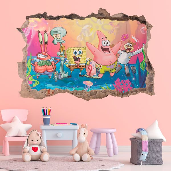 Adesivi Murali: Adesivo murale Buco SpongeBob e i suoi amici