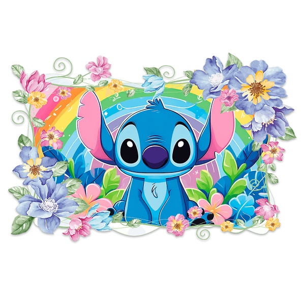 Adesivi per Bambini: Stitch arcobaleno floreale