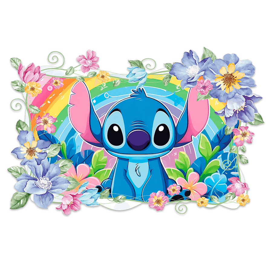 Adesivi per Bambini: Stitch arcobaleno floreale