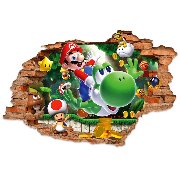 Adesivi per Bambini: Buco nel muro Mario e Yoshi