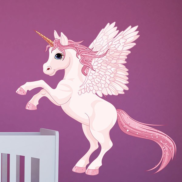 Adesivo murale bambini Unicorno con le ali rosa