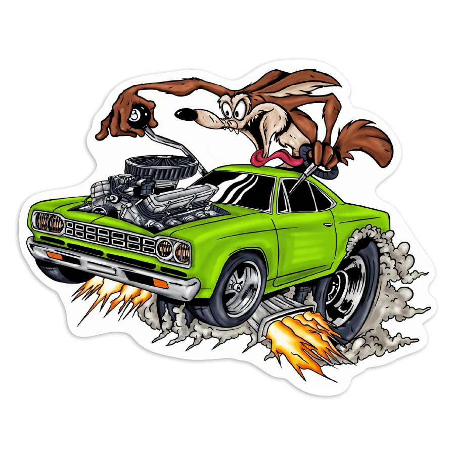 Adesivi per Auto e Moto: Willy Coyote Muscle Car Verde Palla 8