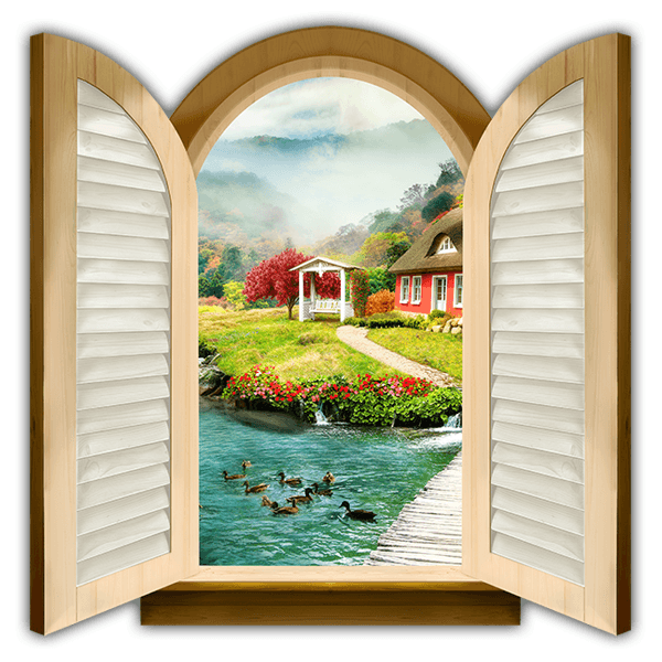 Adesivi Murali: Finestra cottage in riva al fiume