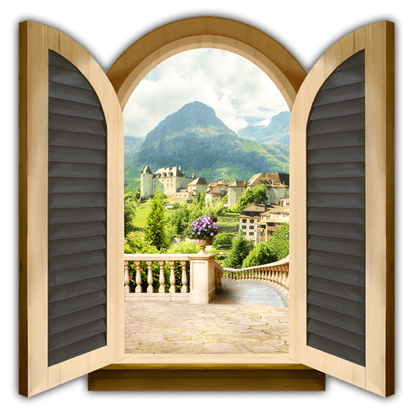 Adesivi Murali: Finestra Ostello in montagna