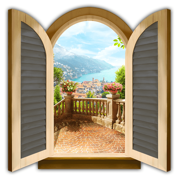 Adesivi Murali: Finestra gazebo villaggio costiero