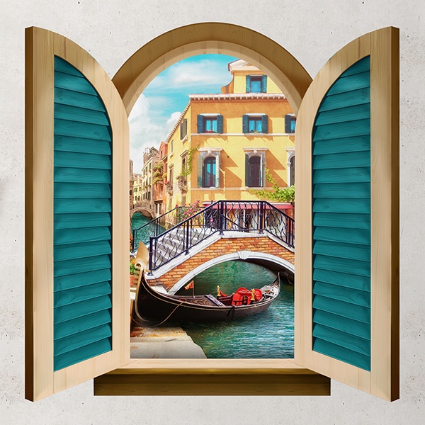 Adesivi Murali: Finestra Ponte sul canale di Venezia