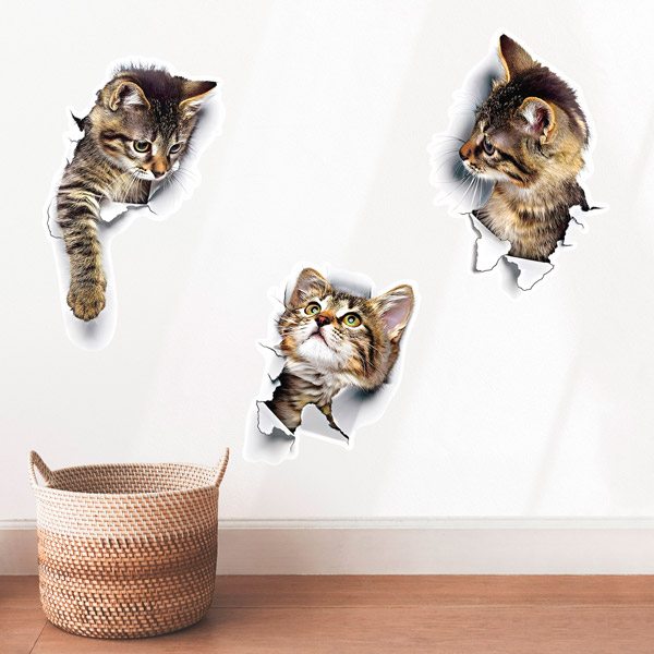 Adesivo murale 3 gatti dispettosi