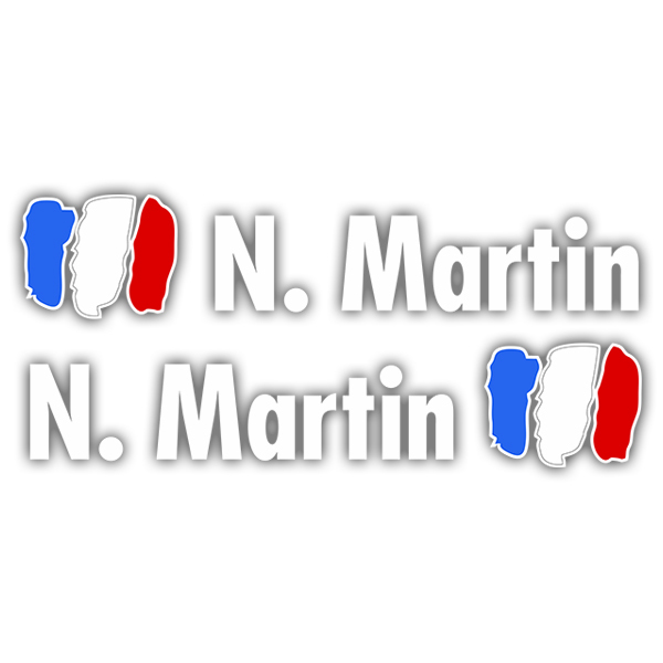 Adesivi per Auto e Moto: 2X bandiere Francia + Nome in bianco