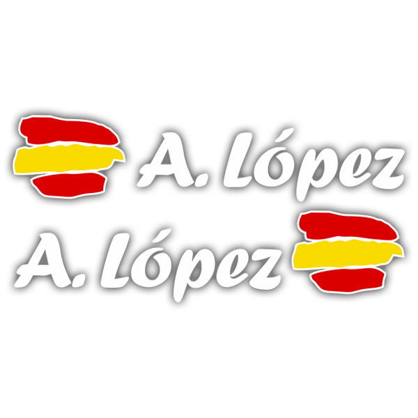 Adesivi per Auto e Moto: 2 bandiere Spagna + nome calligrafico bianco