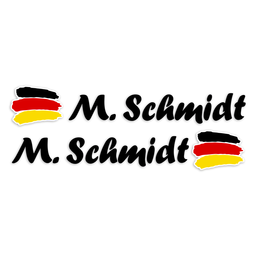 Adesivi per Auto e Moto: 2X bandiere Germania + nome calligrafico nero