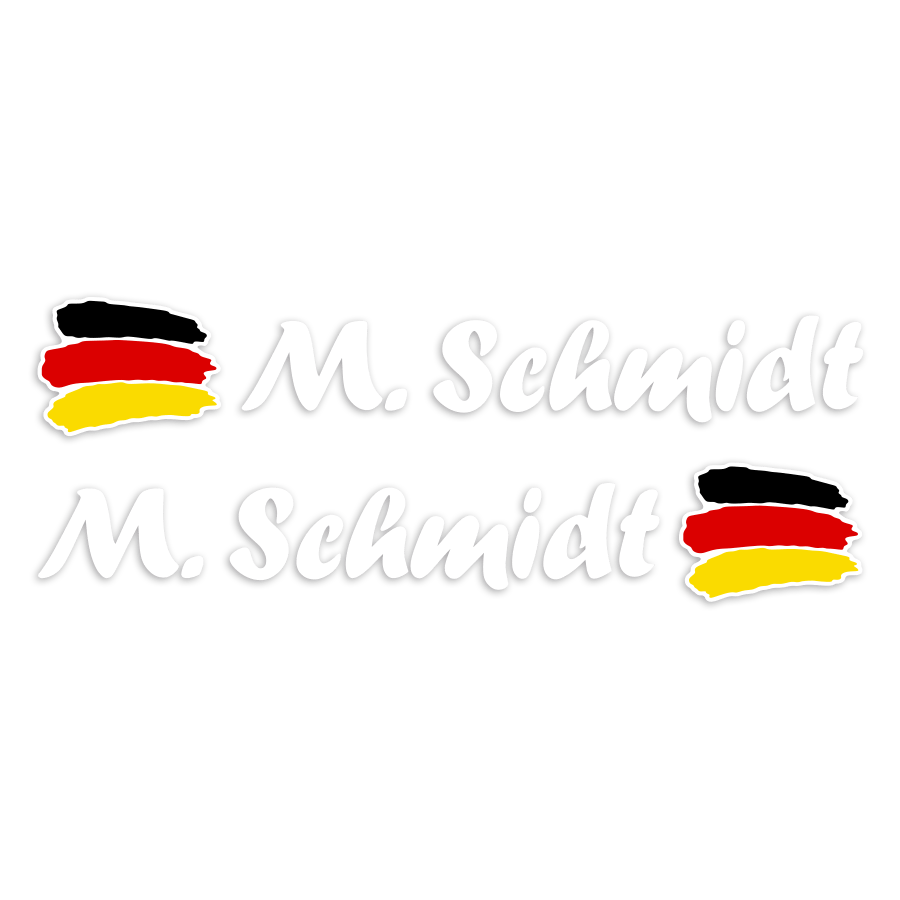 Adesivi per Auto e Moto: 2X bandiere Germania + nome calligrafico bianco