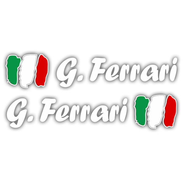Adesivi per Auto e Moto: 2X bandiere Italia + nome calligrafico bianco