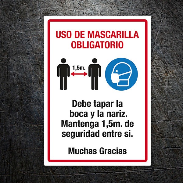 Adesivi per Auto e Moto: Protezione covid19 Maschera e distanza in spagnolo