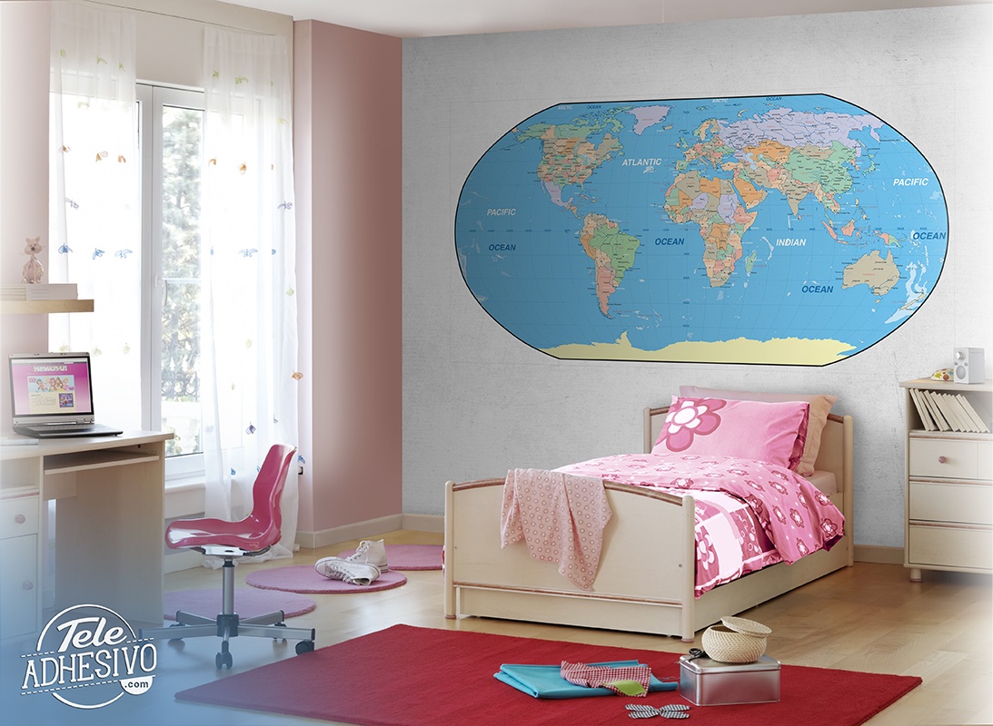 Fotomurali : Murale mappa del mondo in inglese