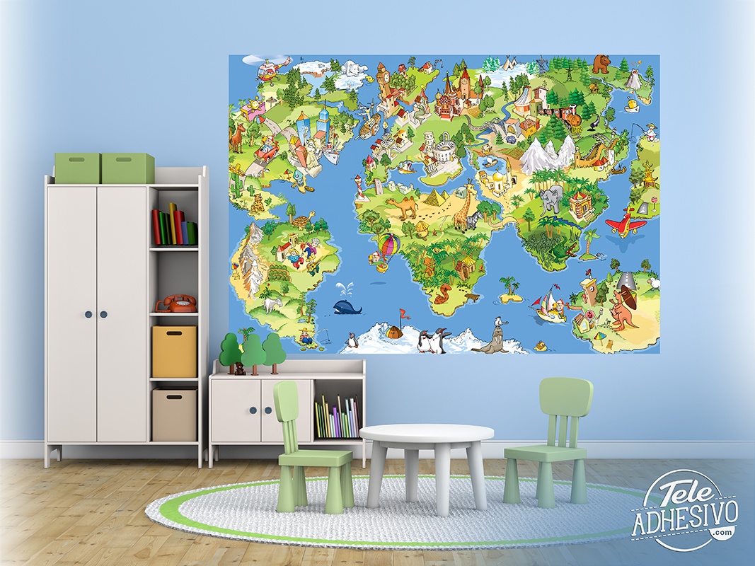 Fotomurali : Mappa del mondo dei bambini animata