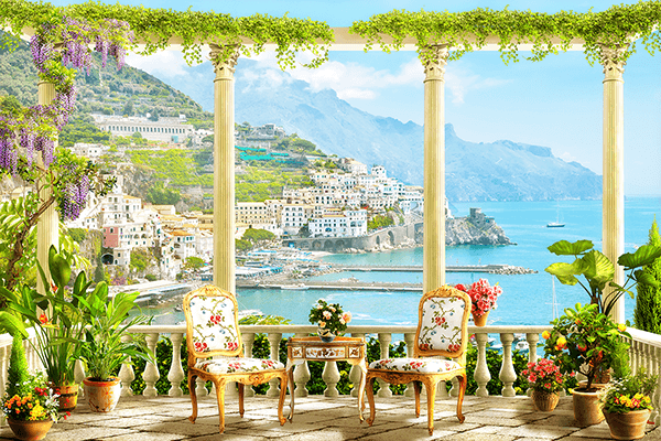 Fotomurali : Terrazza sul villaggio costiero
