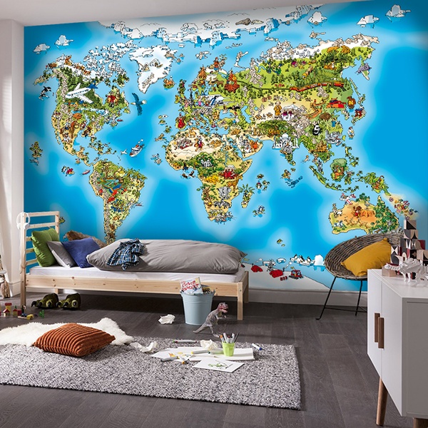 Fotomurali : Mappa del mondo illustrata per bambini 0