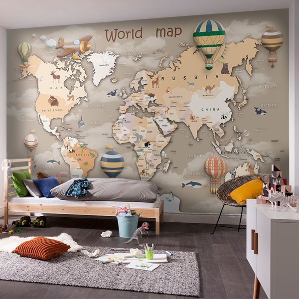 Bussola mappa del mondo viaggio vinile adesivo da parete bambini