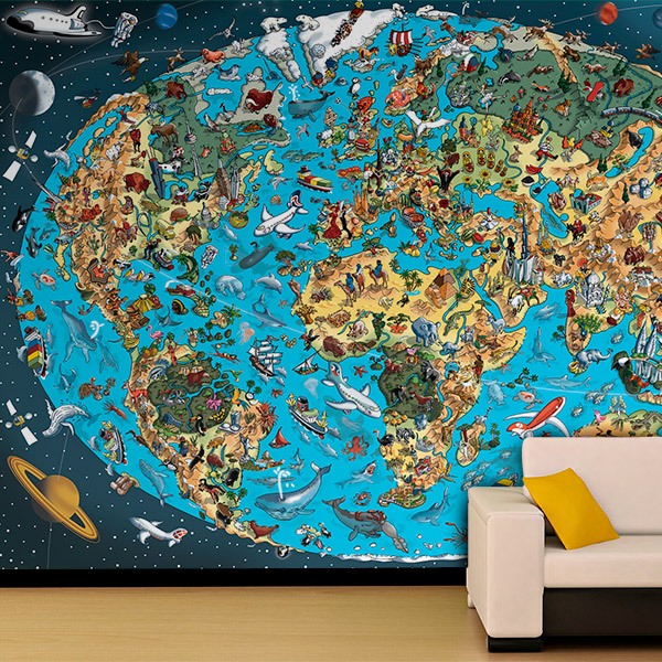 Fotomurale mappa del mondo illustrata