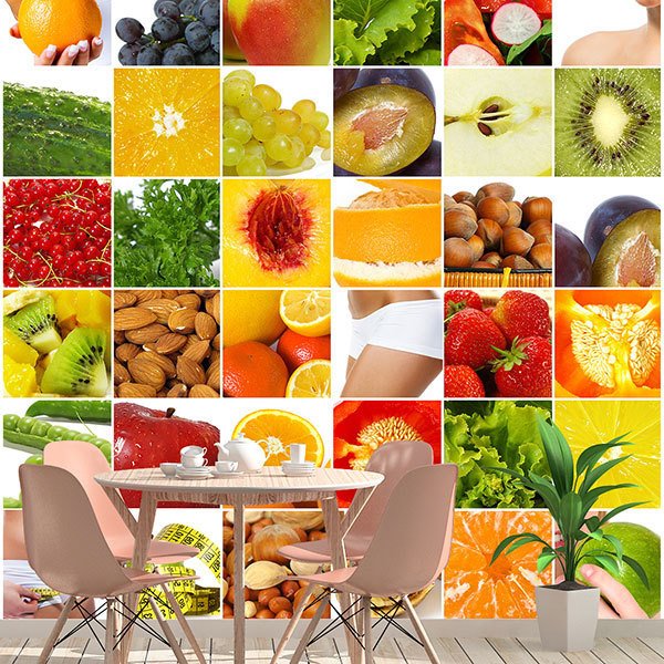 Fotomurali : Collage di frutta e cibo 0