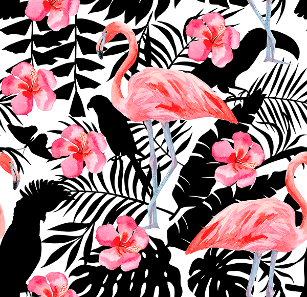Fotomurali : Stampa di fenicotteri e fiori