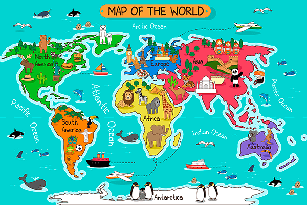 Fotomurali : Mappa del mondo per bambini