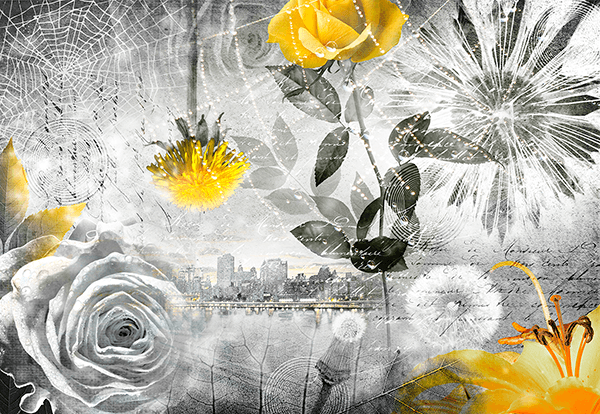 Fotomurali : Collage città floreale