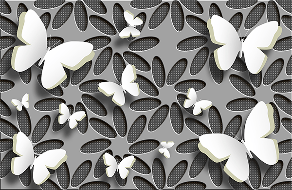 Fotomurali : Fiori di collage e farfalle