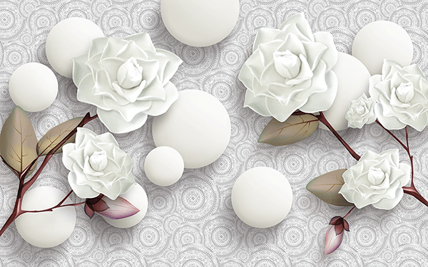 Fotomurali : Rose bianche e pietre