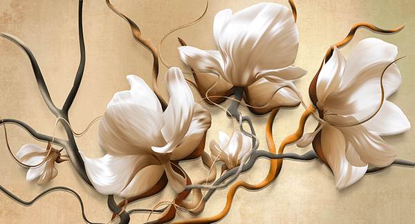 Fotomurali : Pittura floreale marrone