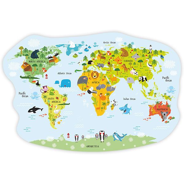 Adesivi per Bambini: Mappa del mondo animali allegri