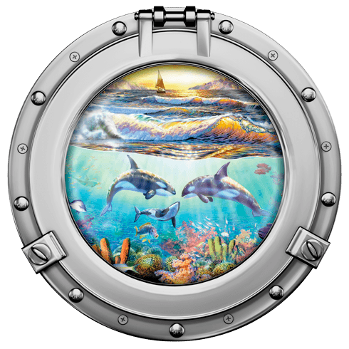 Adesivi Murali: Delfini e barca a vela