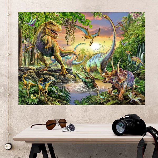 Poster adesivo de vinile Dinosauri nella giungla
