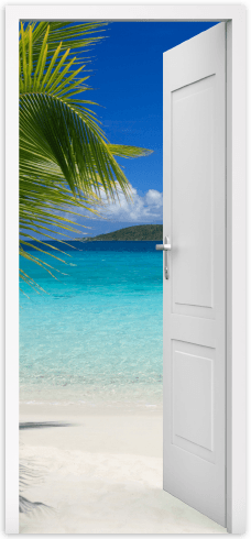 Adesivi Murali: Porta aperta spiaggia e palme