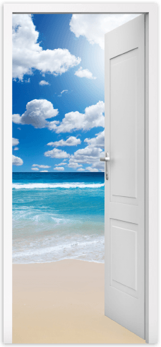 Adesivi Murali: Porta aperta spiaggia cielo nuvole