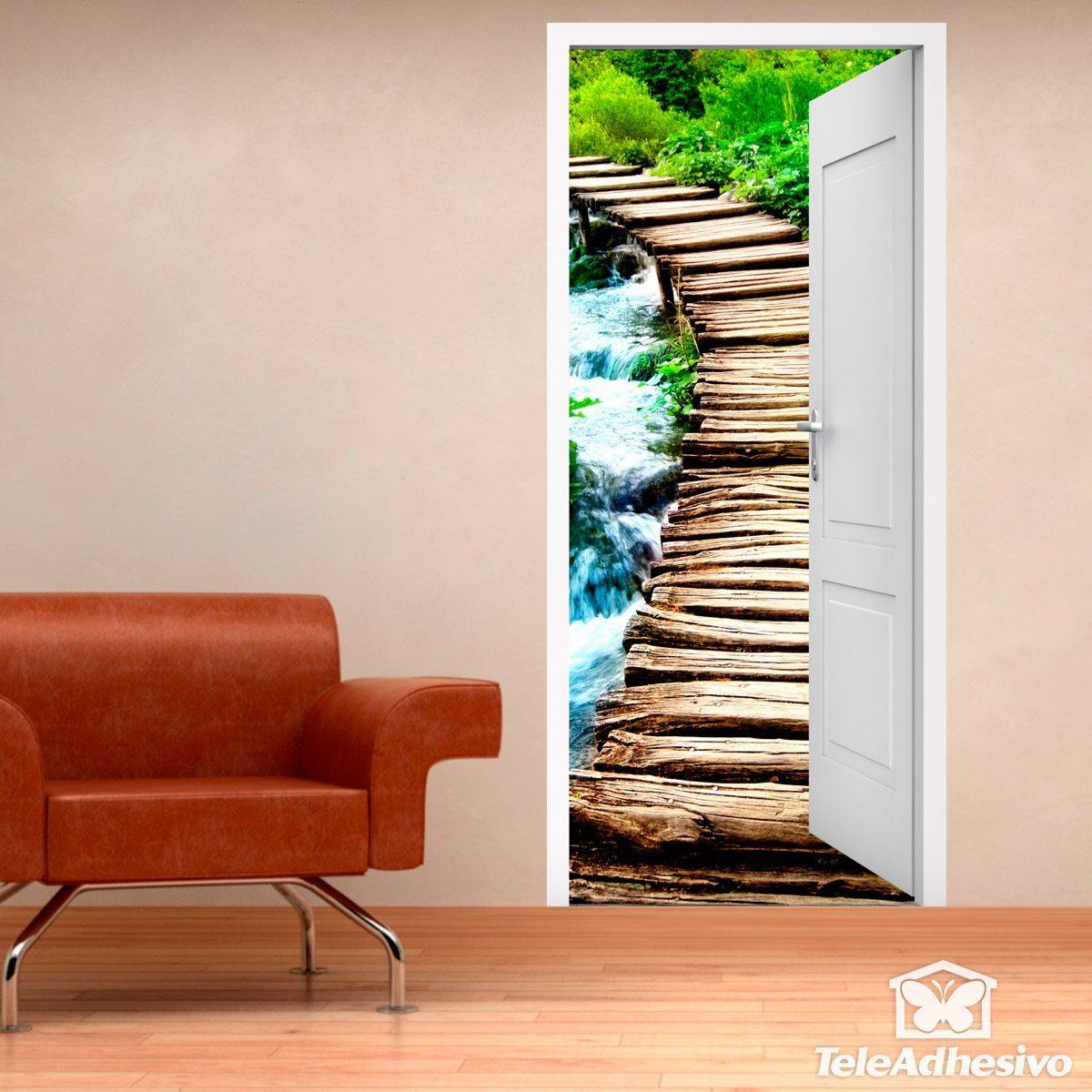 Porta aperta ponte di legno Adesivi per porte vetro
