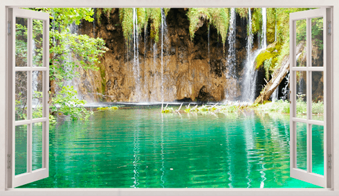 Adesivi Murali: Panoramica lago e una cascata