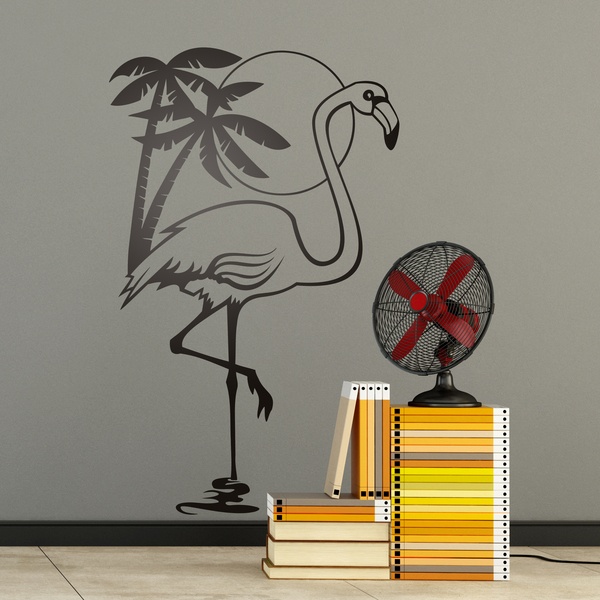 Adesivi Murali: Uccello del fenicottero, sole e palme