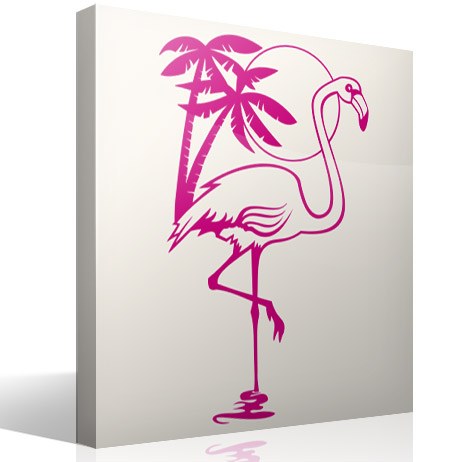 Adesivi Murali: Uccello del fenicottero, sole e palme