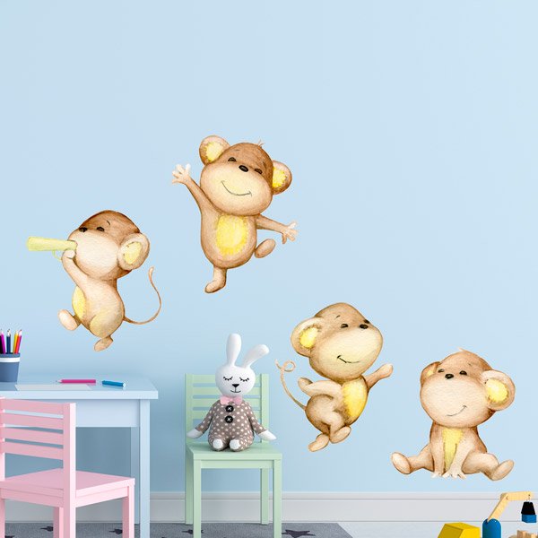 Adesivi per Bambini: Quattro scimmie che giocano