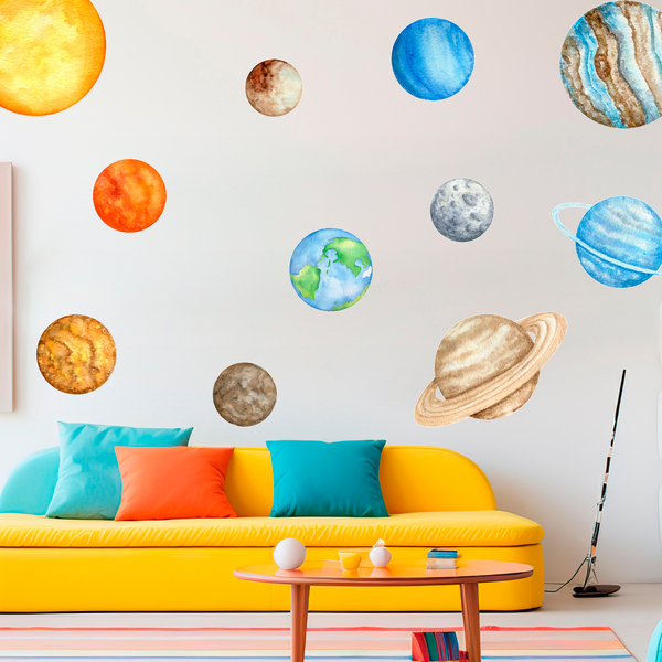2 Fogli Adesivi Murali Spaziali Sistema Solare Adesivi Murali Adesivi Pianeta Murali e Bastone Decal per Bambini Camera da Letto Stanza del Bambino Aula 